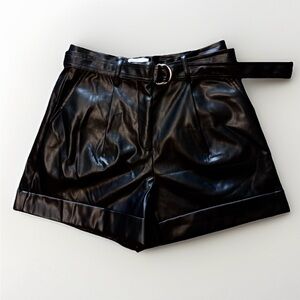 Who What Wear Black High Waist Belted Leather Cuffed Shorts